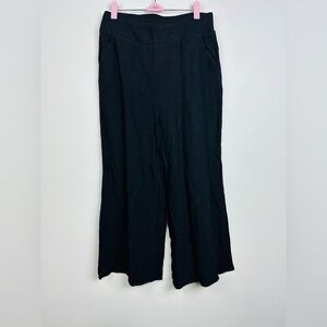 Black Wide-Leg Cropped Linen Pants Size Medium